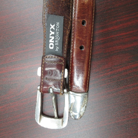 Onyx by Brighton Belt Mens Large Leather Silver Western Hardware 12000 Cowboy - Picture 2 of 11